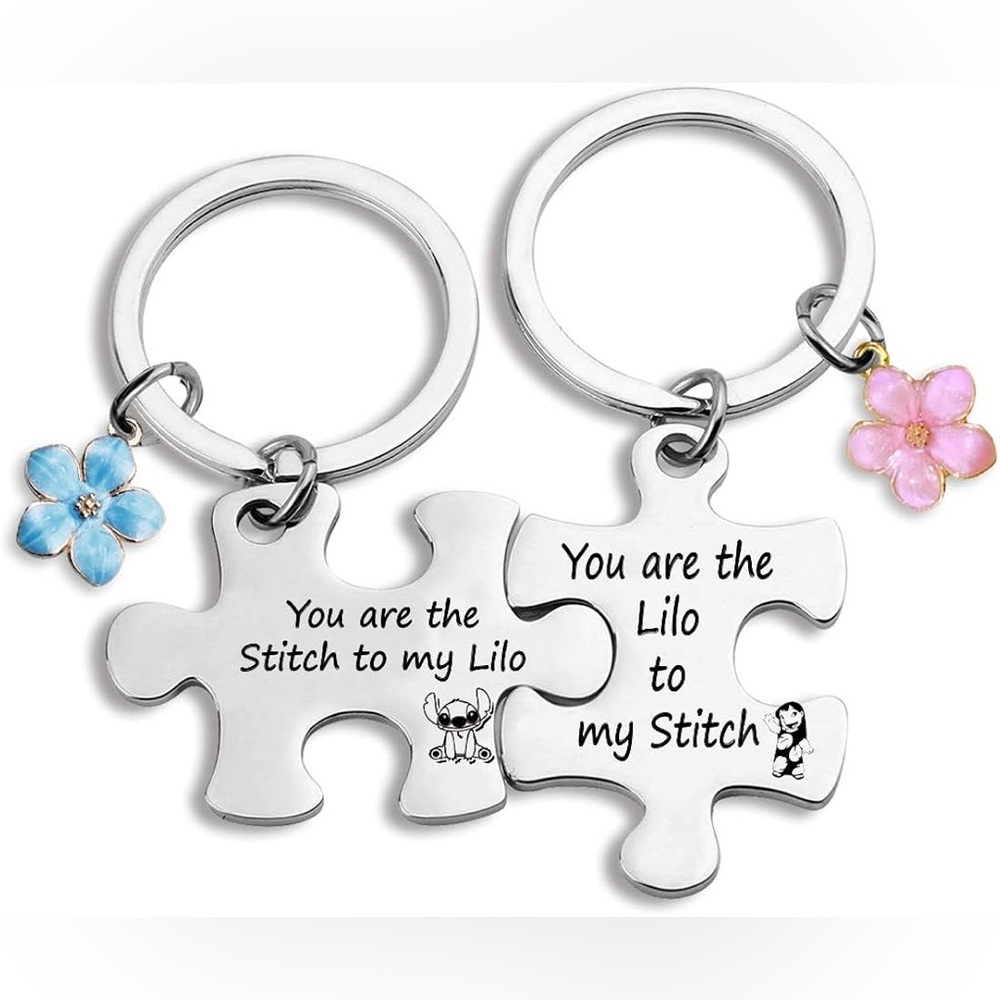 Lilo and Stitch Best Friends Connecting Puzzle Keychain BFF 2 ps NEW Blue Pink